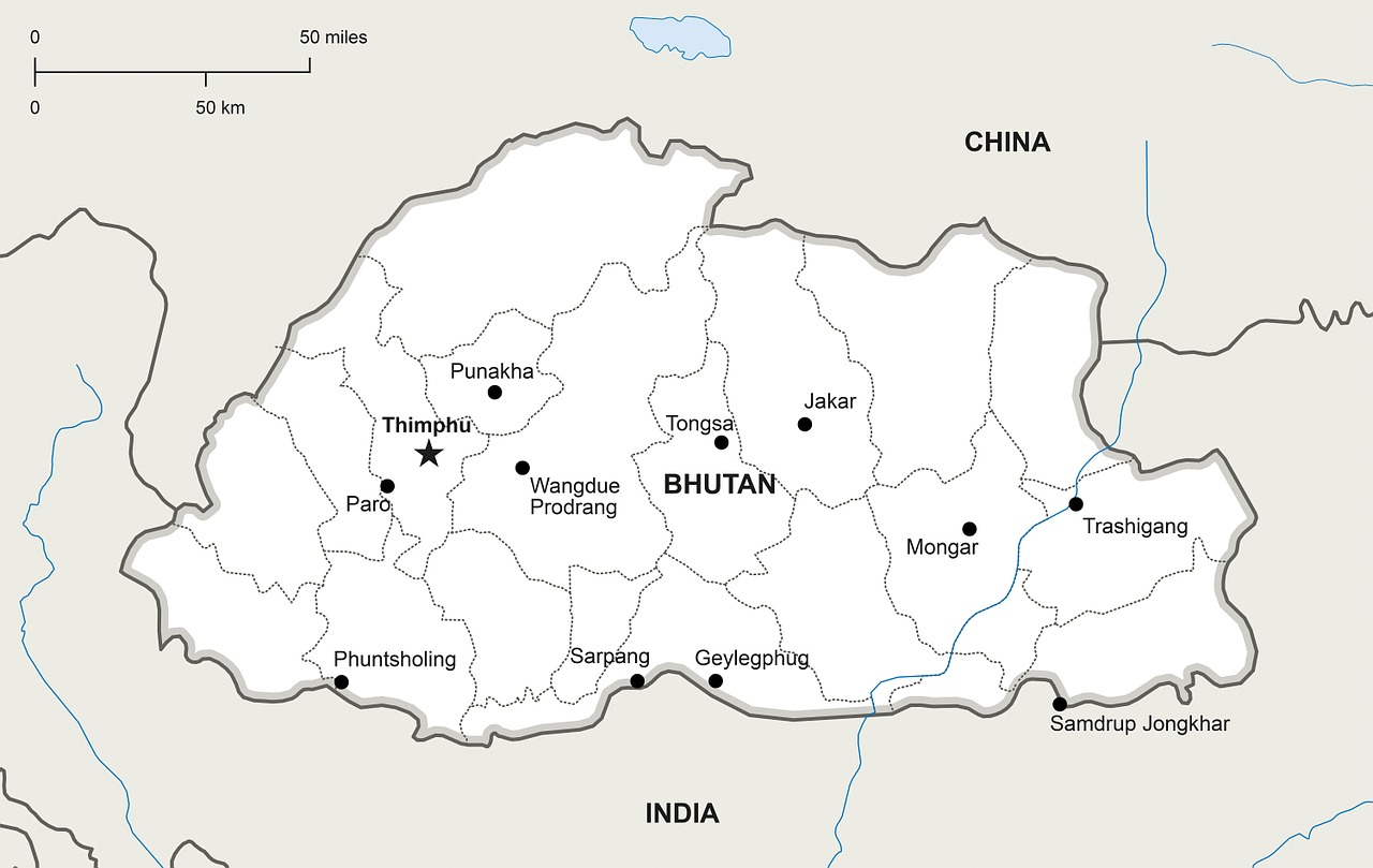 political map bhutan free photo