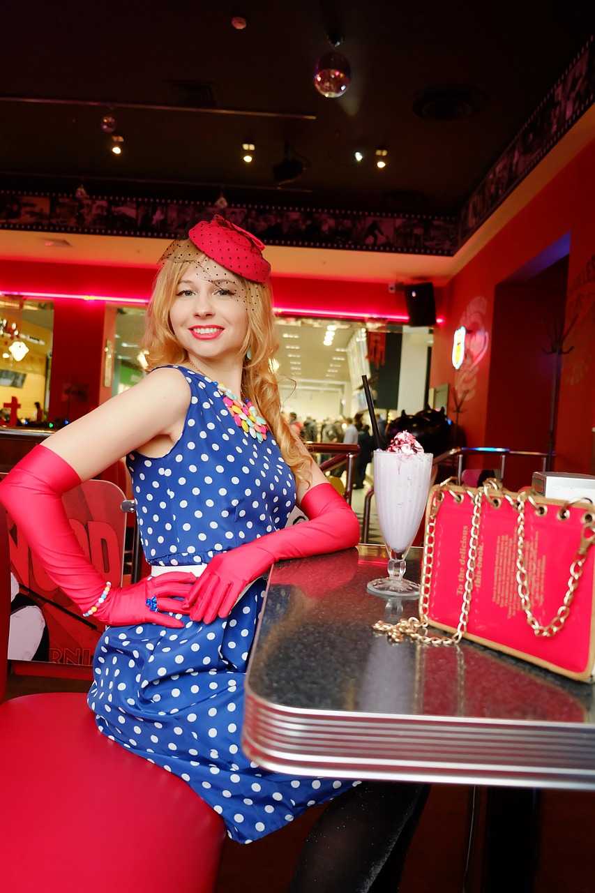 polka dot dress  red gloves  retro bistro free photo