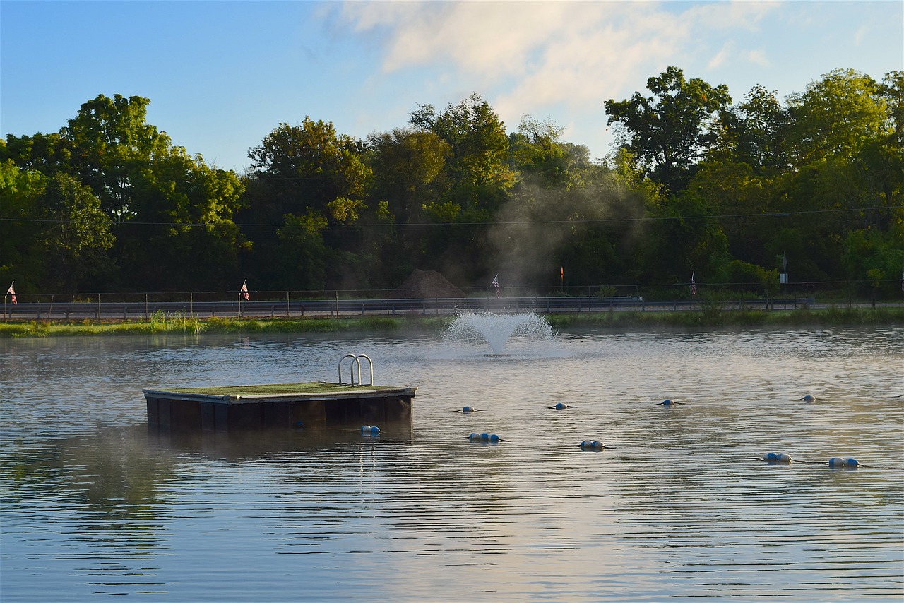 pond sunrise fountain free photo