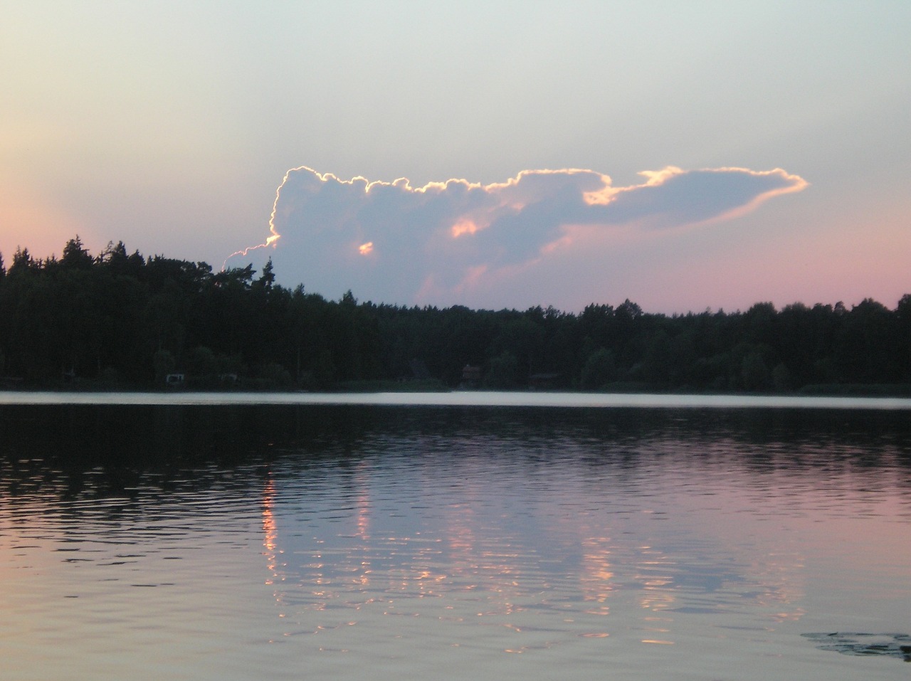 pond forest clouds free photo