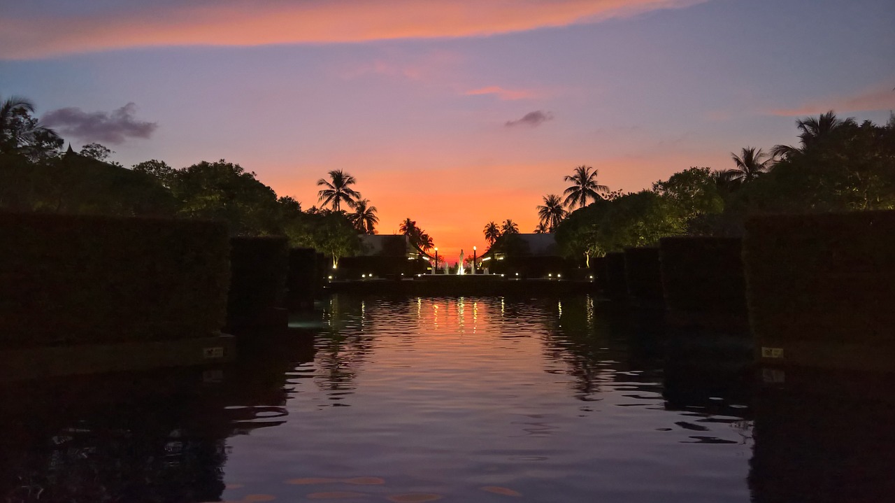 pool  sunset  reflection free photo