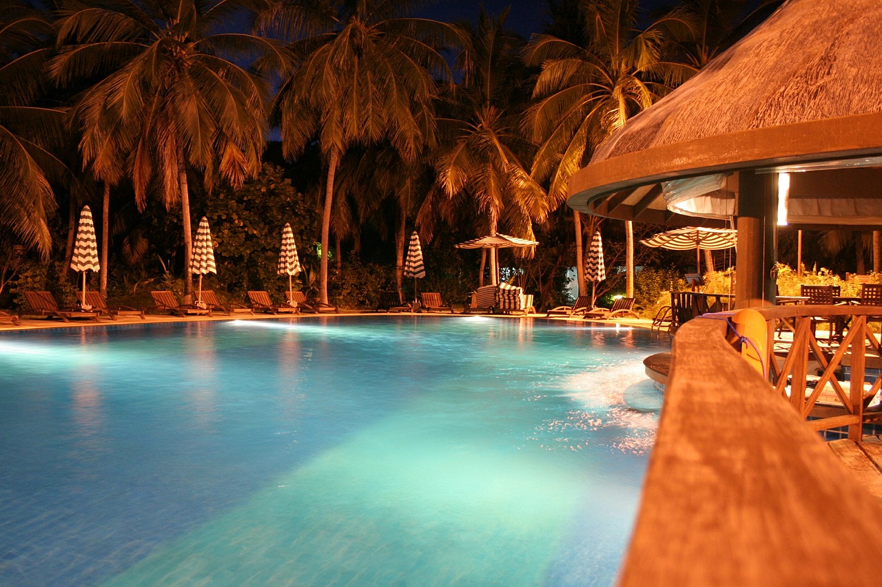 pool night view maldives free photo