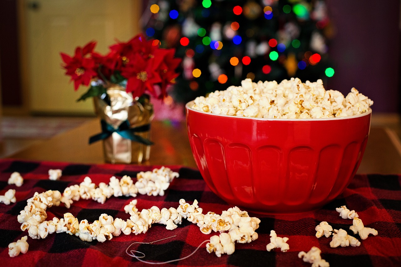 popcorn stringing popcorn christmas free photo