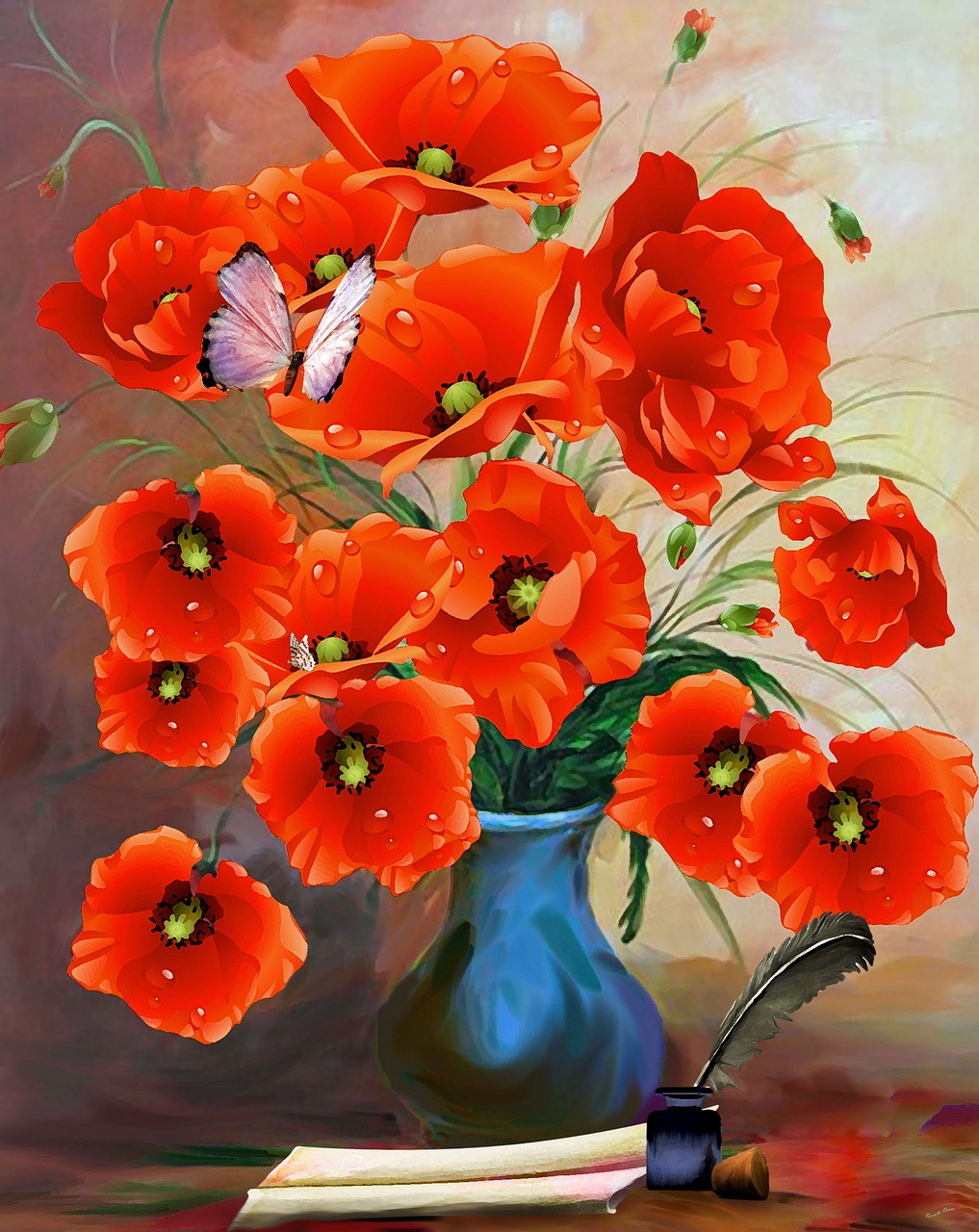 poppies vase art free photo