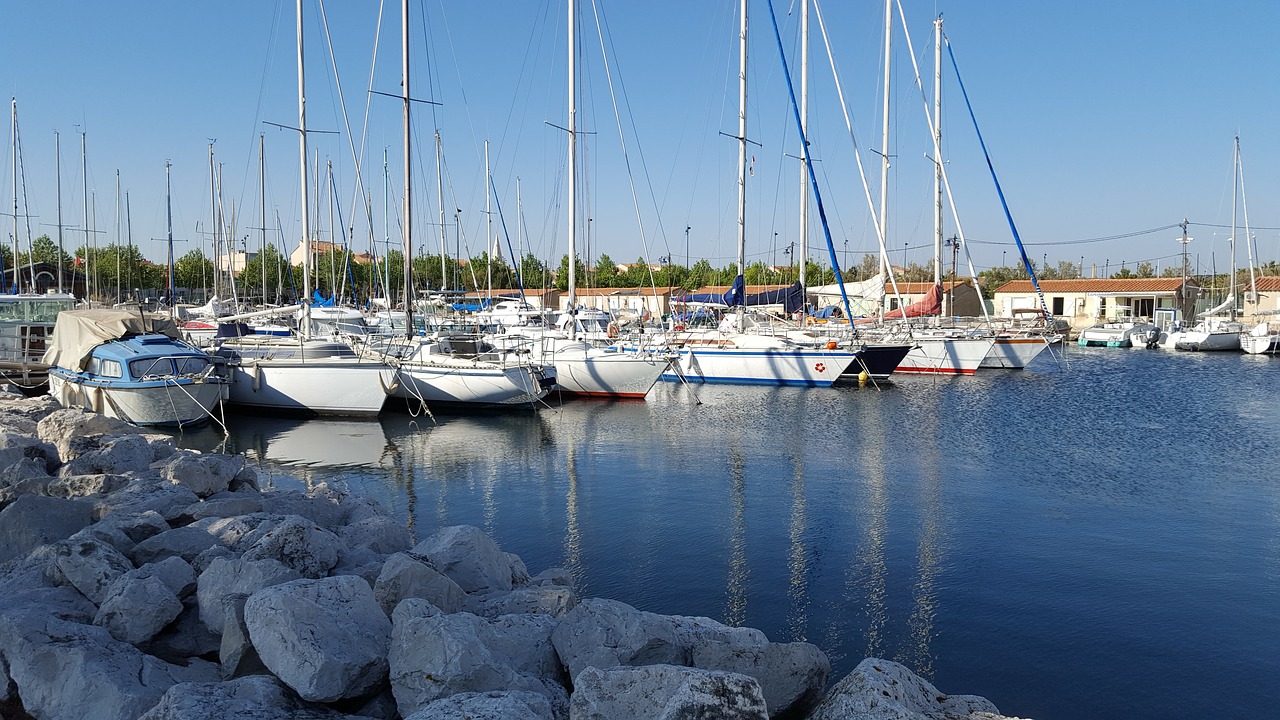 port boats reflections free photo