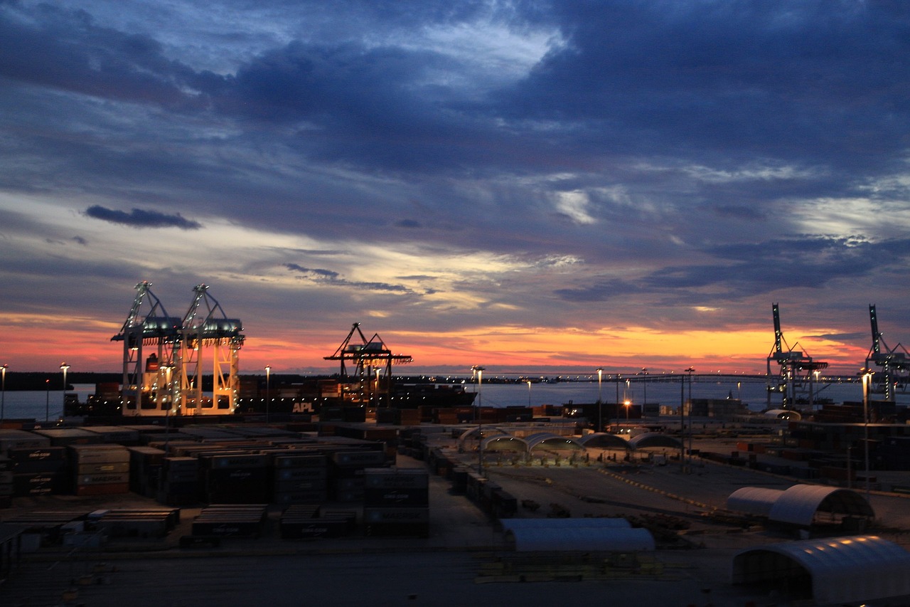 port crane sunset free photo