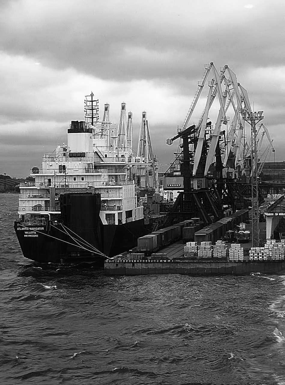 port ship black and white free photo