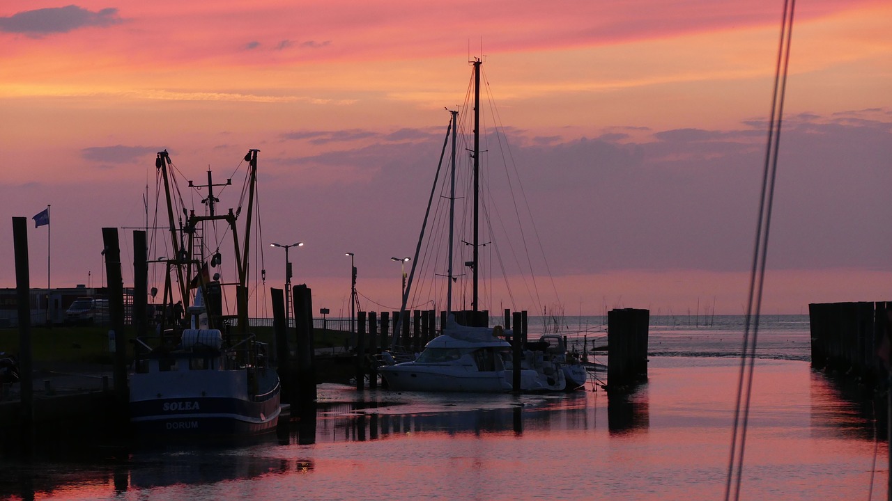 port sea sunset free photo