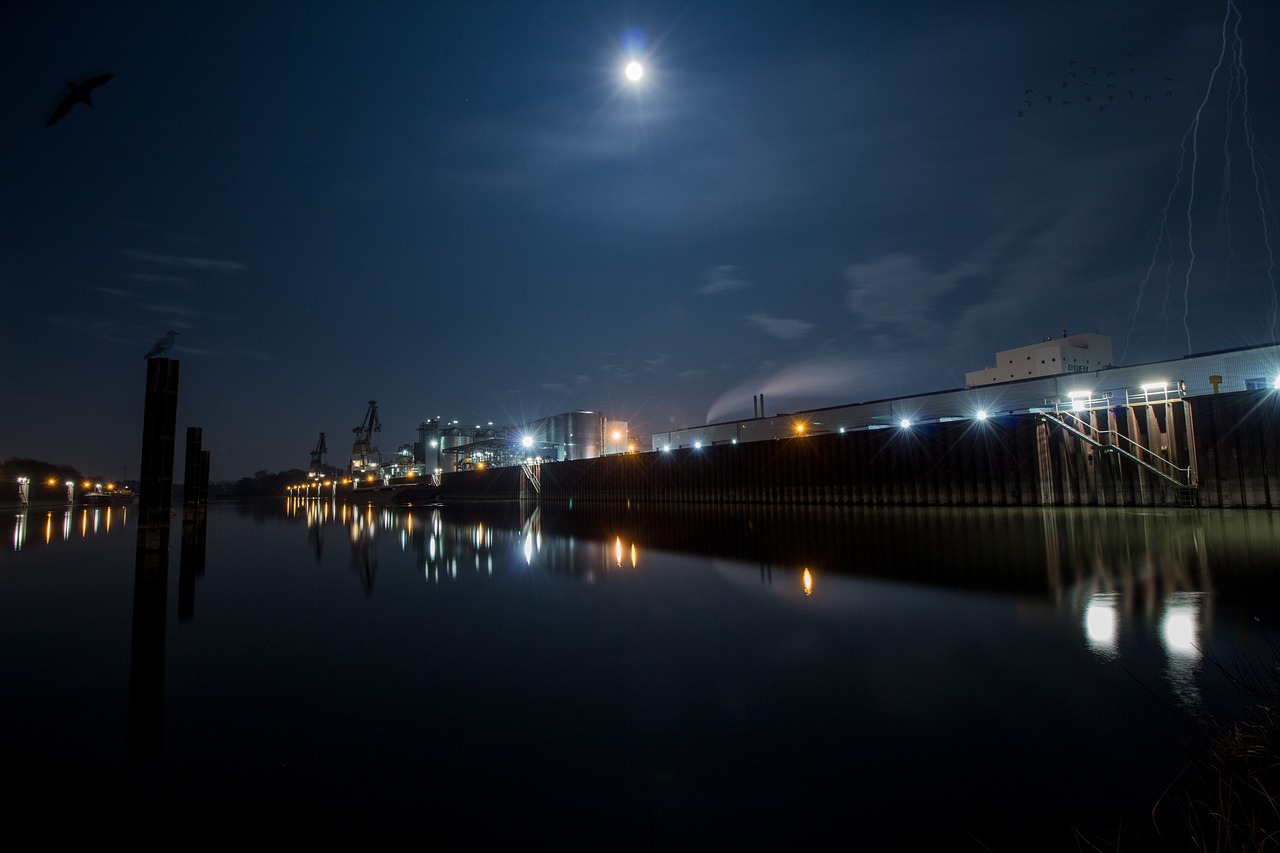 port  night  moon free photo