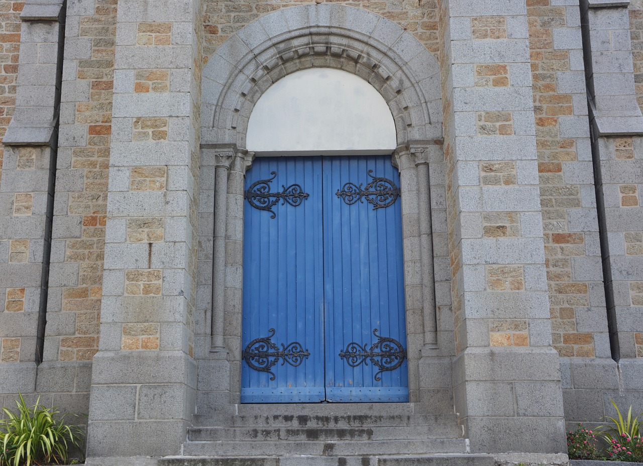 portal church of rochebonne britain france door blue heritage free photo