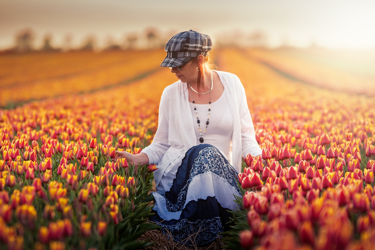 portrait  tulip field  tulips free photo