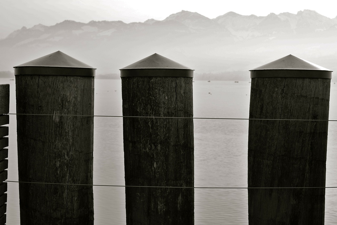 post wooden posts lake free photo