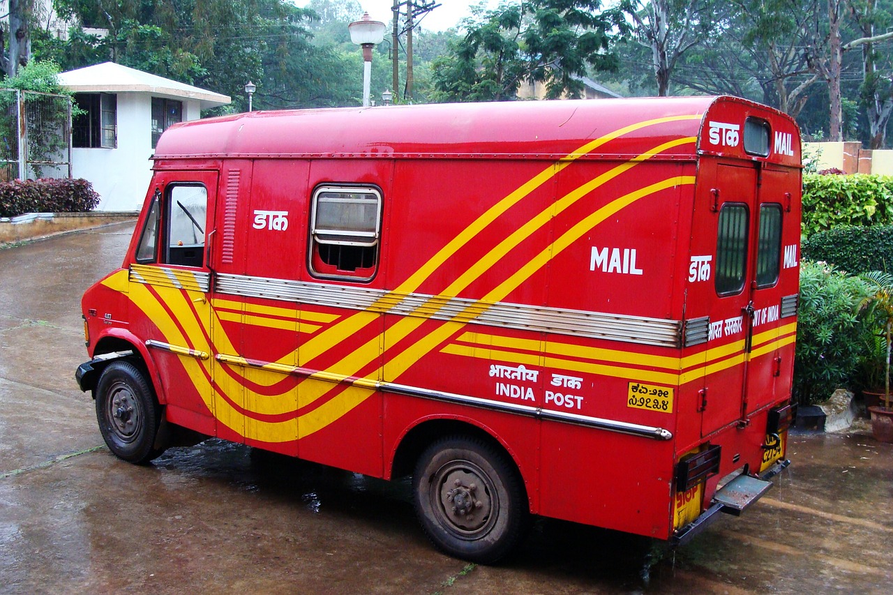 postal van red mail truck free photo