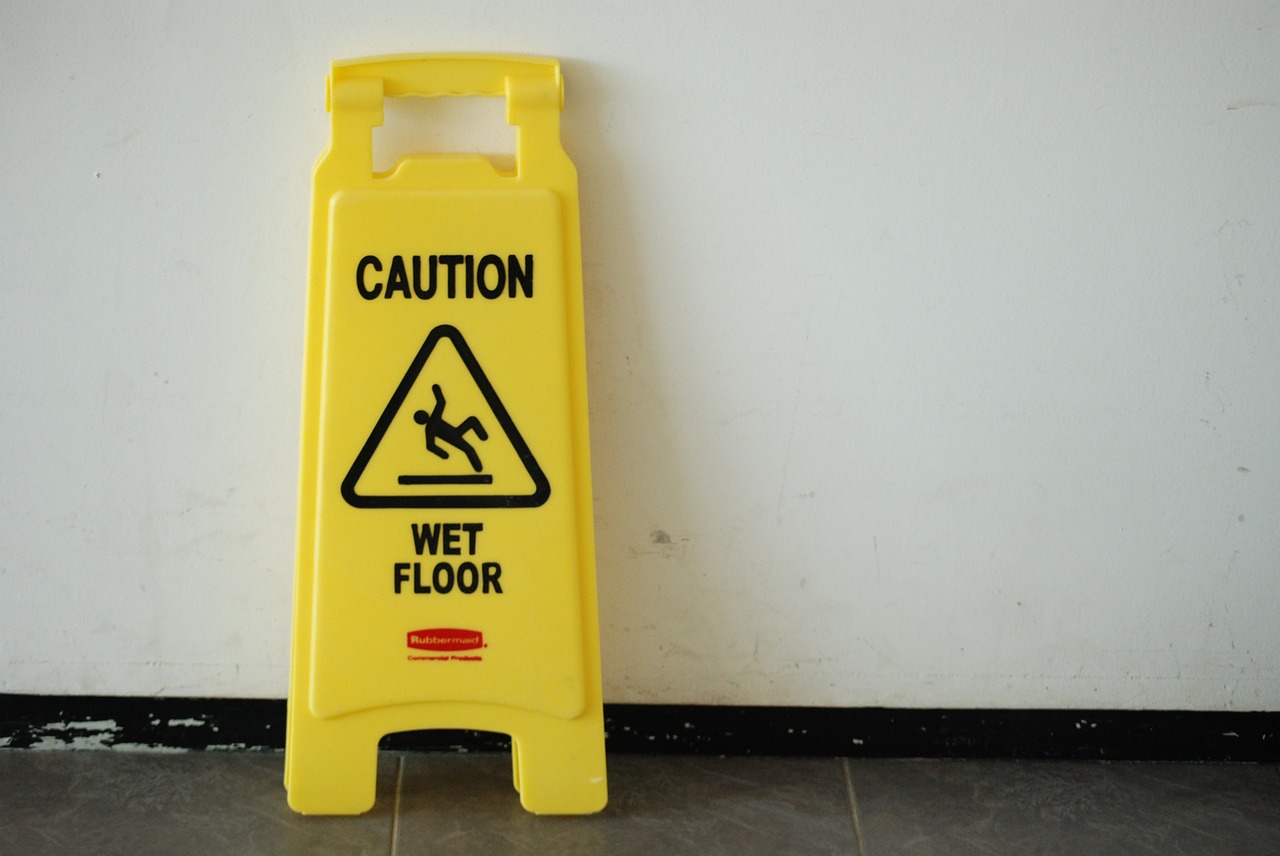 posted warning wet floor caution free photo