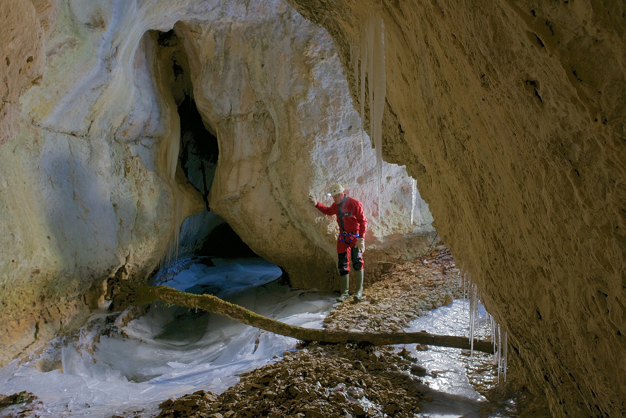 potholing cave ice free photo