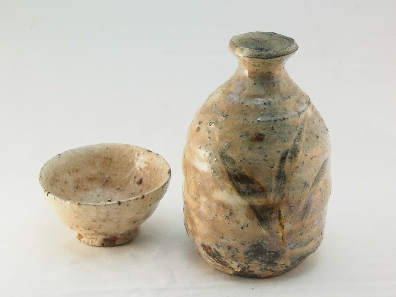 pottery sake cup sake bottle free photo