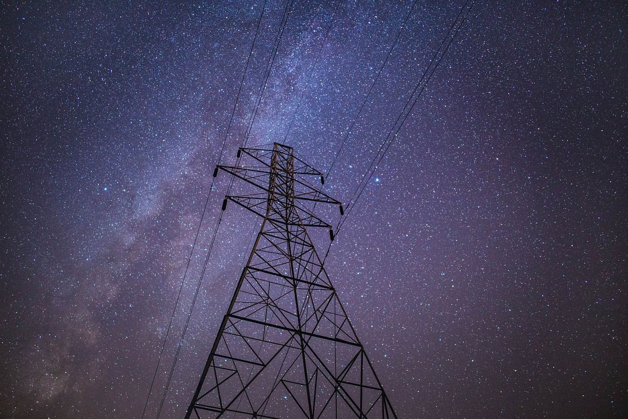 power lines night stars free photo