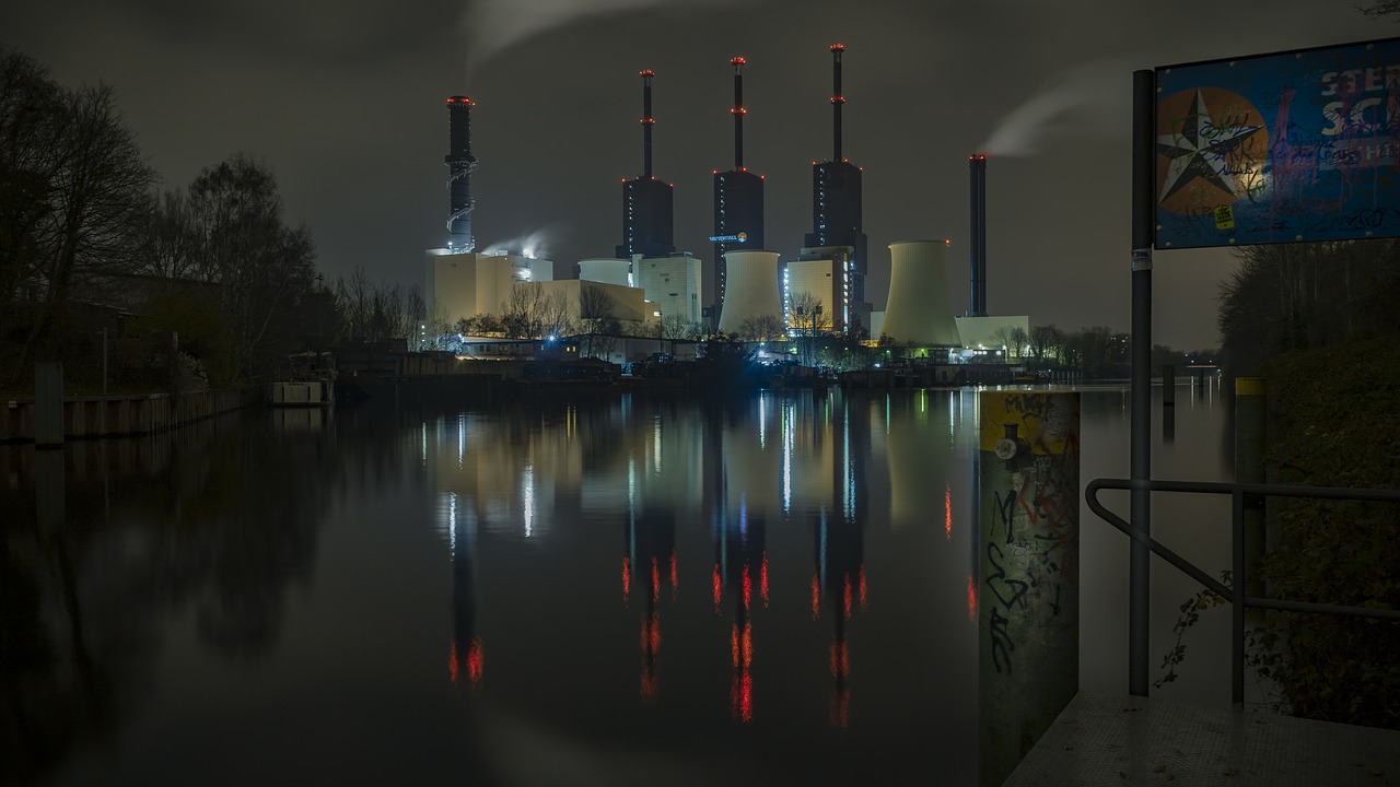 power plant  water reflection  industry free photo