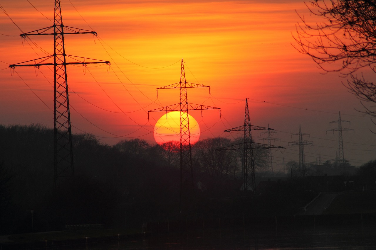 power poles power line sunset free photo