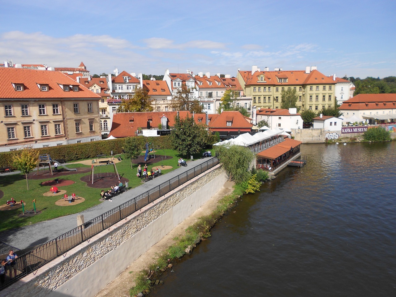 prague vltava river bank czech republic free photo