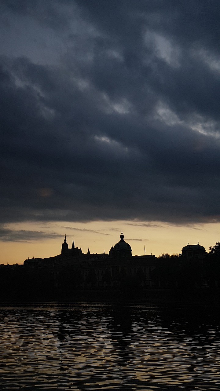 prague skyline silhouette free photo