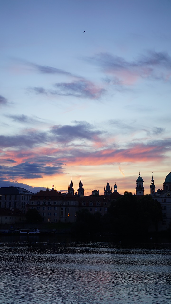 prague sunset silhouette free photo