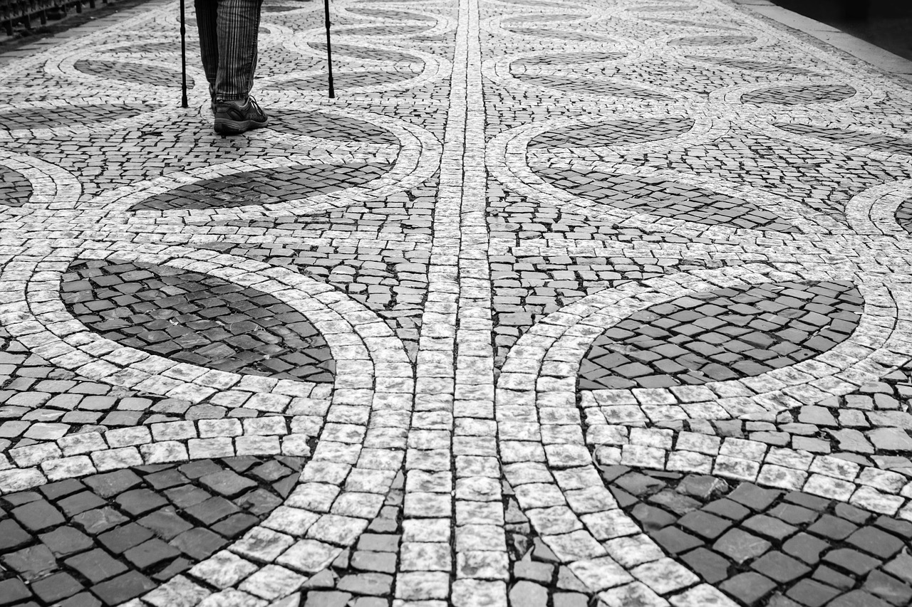prague cobblestones black and white free photo