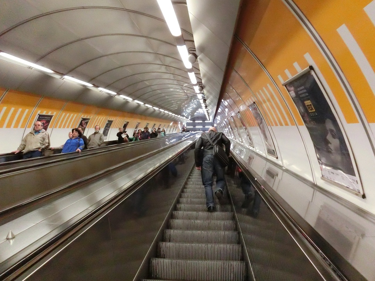 prague metro escalator free photo