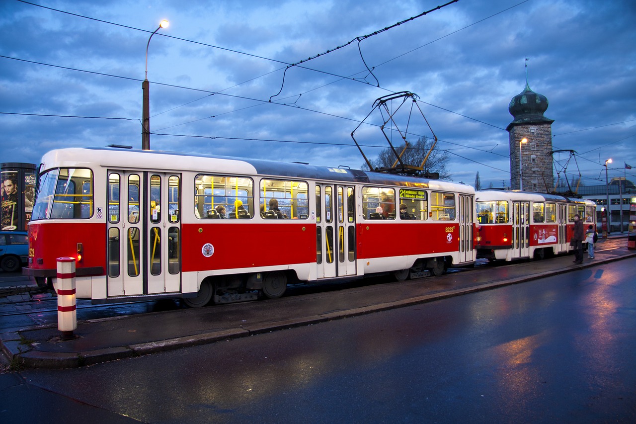 prague dawn tram free photo