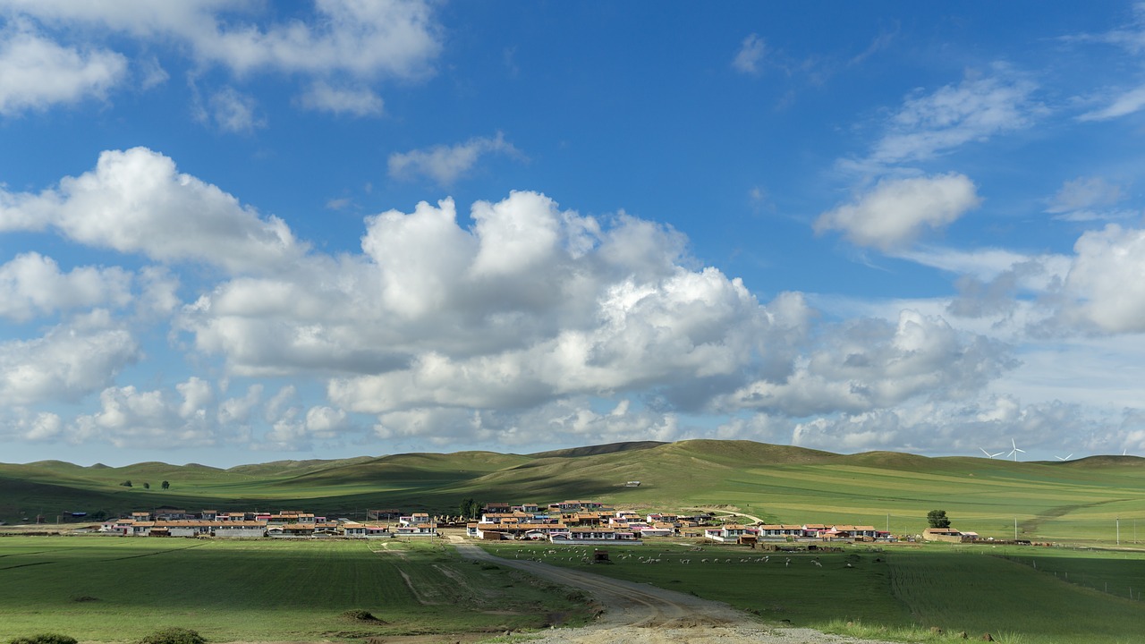 prairie  blue sky and white clouds  weather free photo