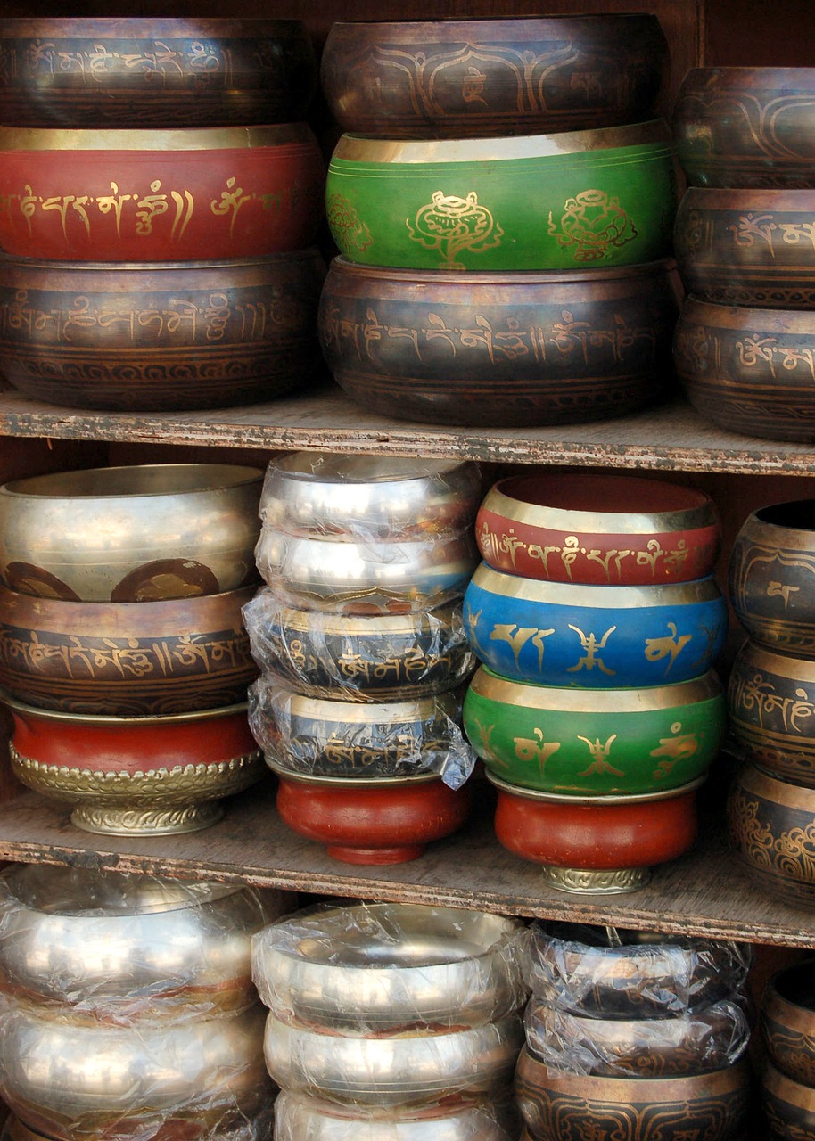 prayer bowls colourful nepal free photo