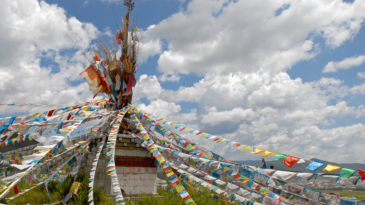 prayer flags tibet landscape free photo