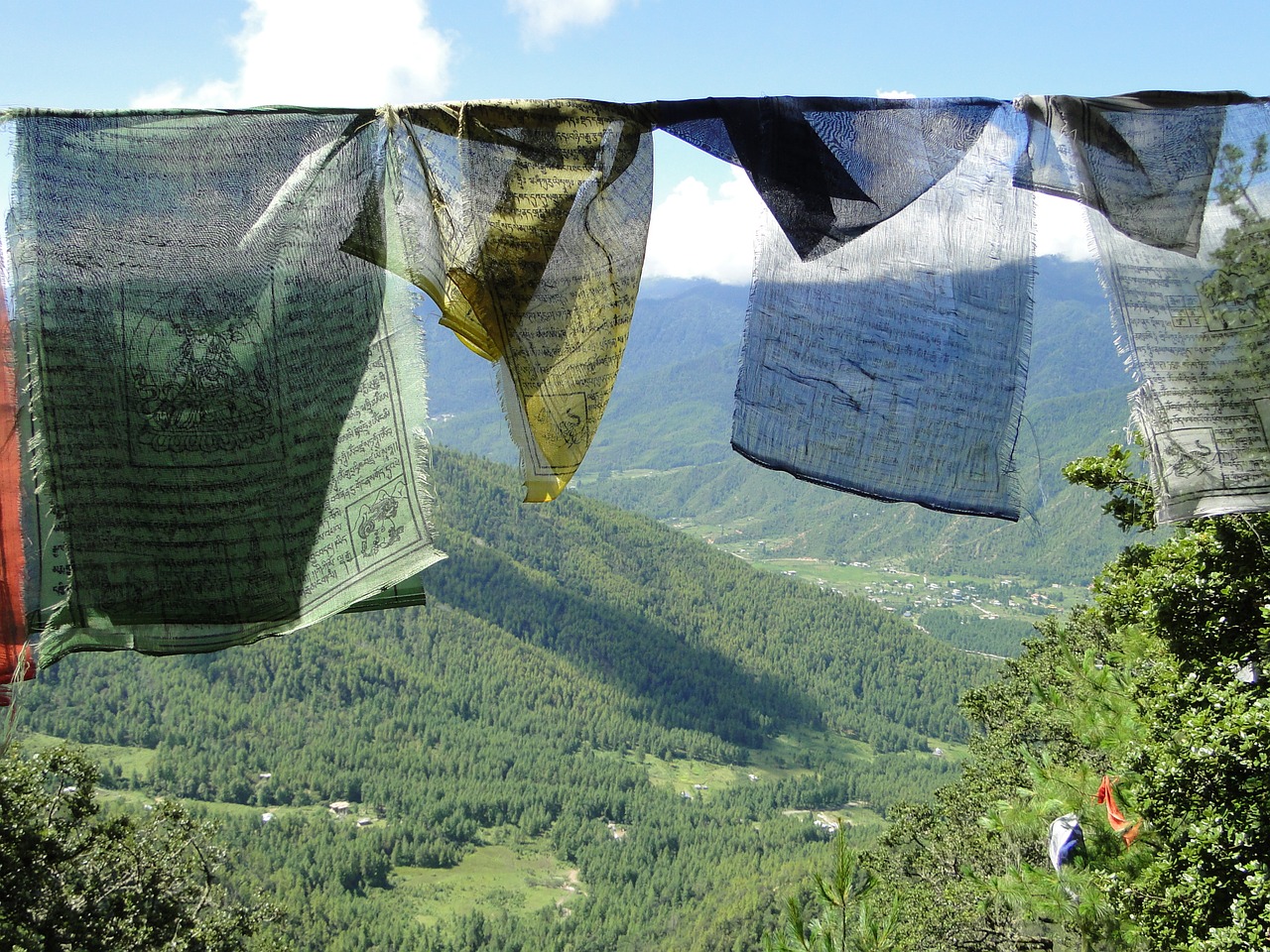 prayer flags mountain bhutan free photo