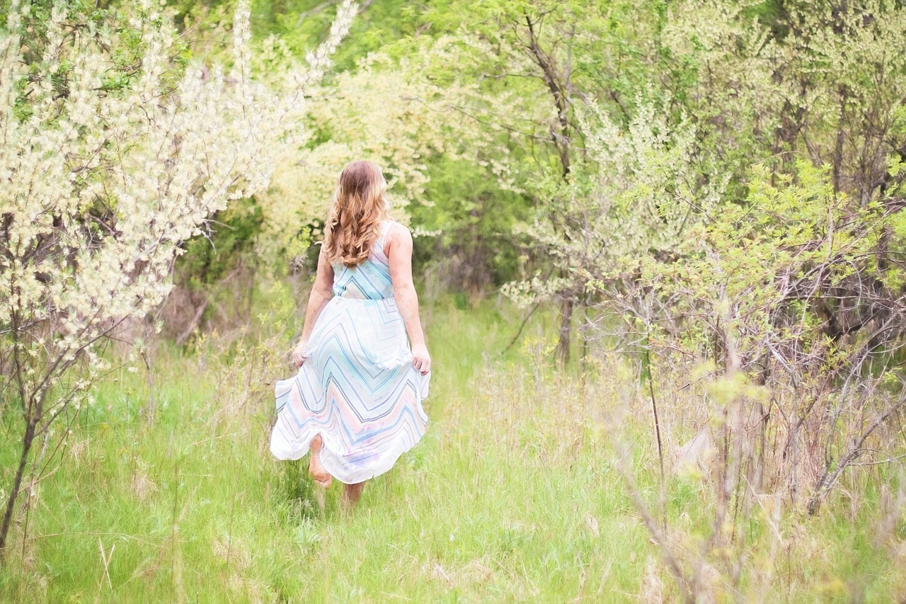 pretty woman flowing dress spring free photo
