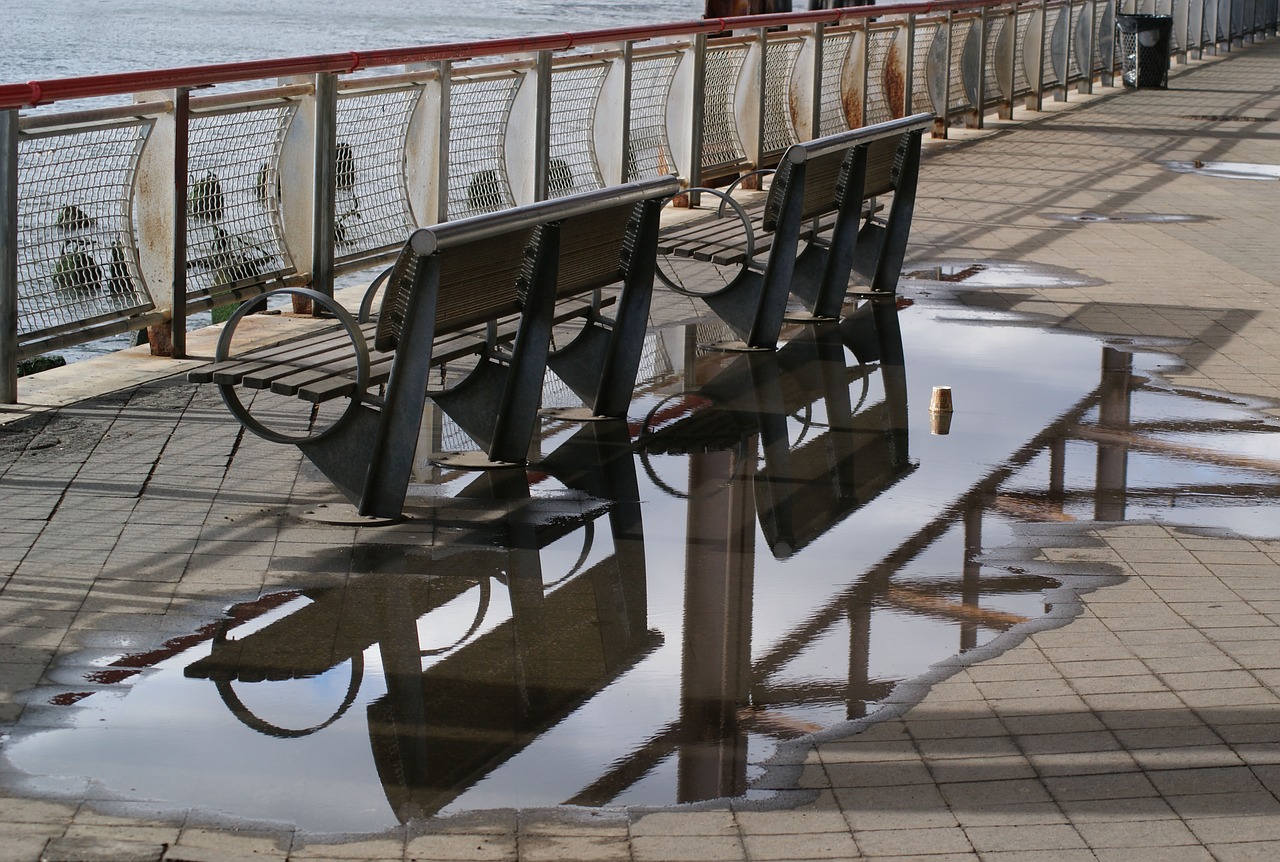 puddle abstract benches free photo