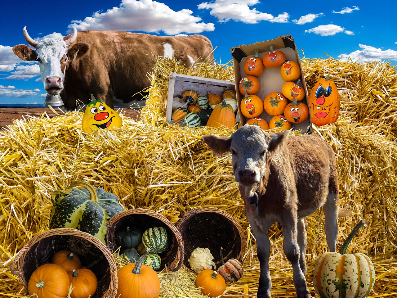 pumpkin autumn decorative squashes free photo