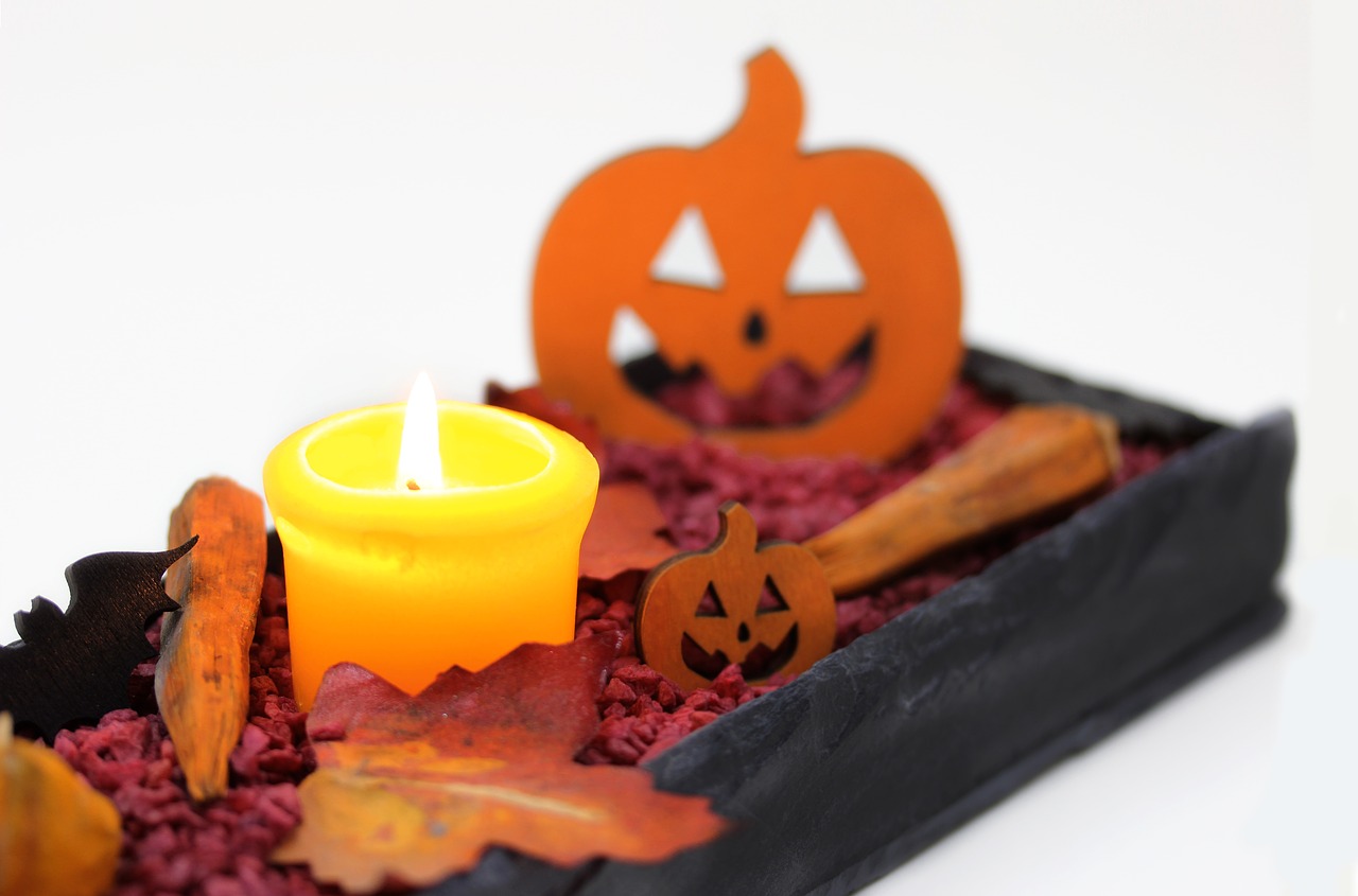 pumpkin candle leaves free photo