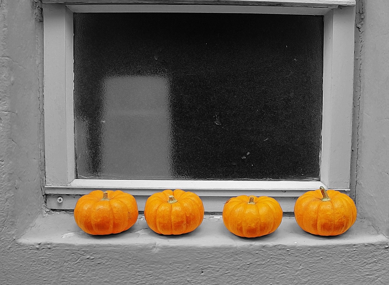 pumpkins trim window free photo