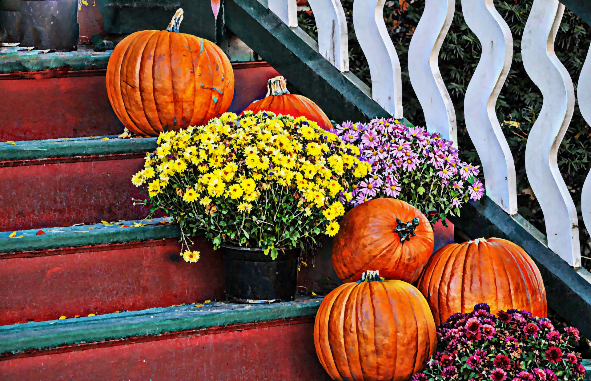 pumpkins stairs fall free photo
