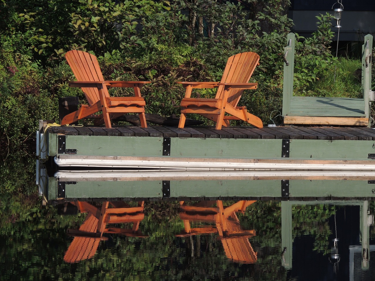 chairs lake reflection free photo