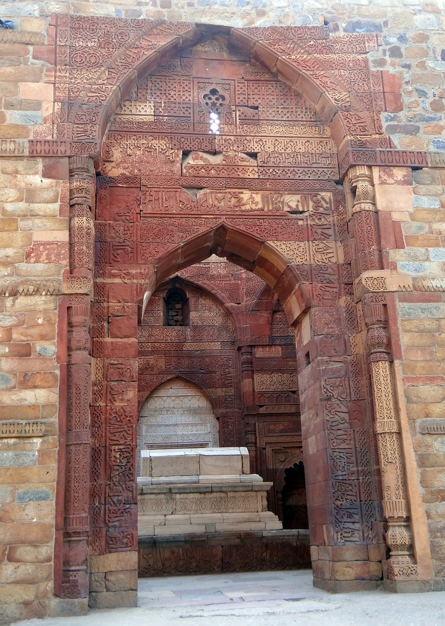 qutab complex arches islamic monument free photo