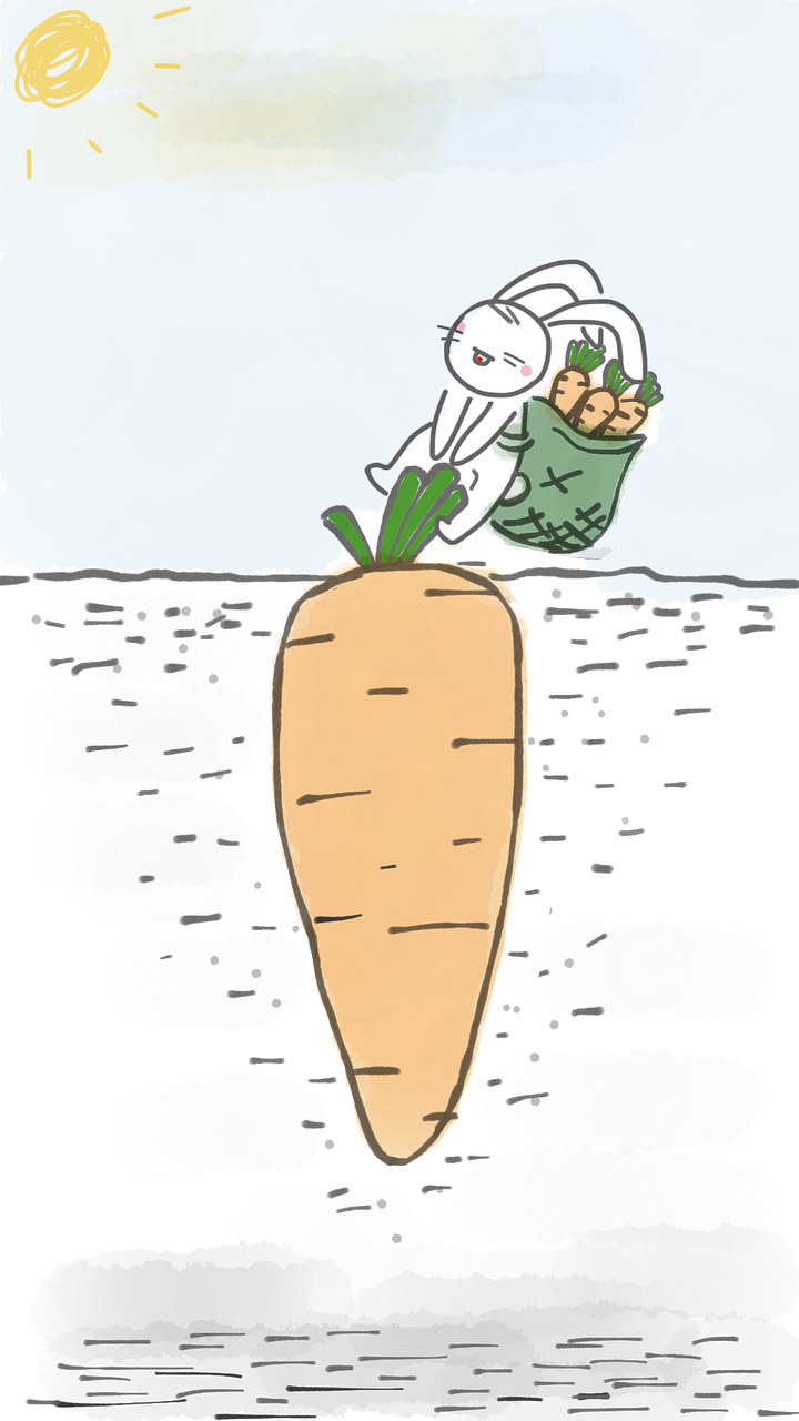 rabbit pulling carrot rabbit carrot free photo