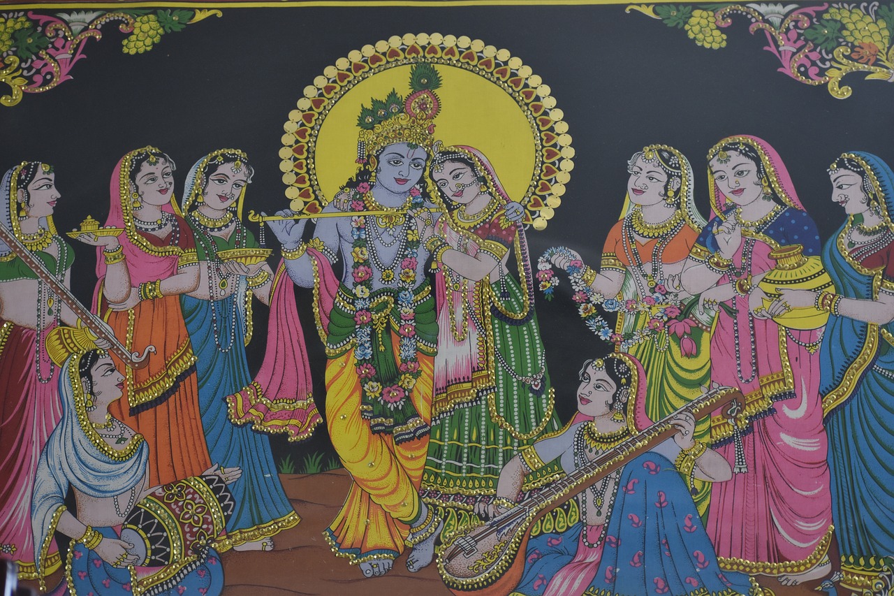 radha krishna painting traditional free photo