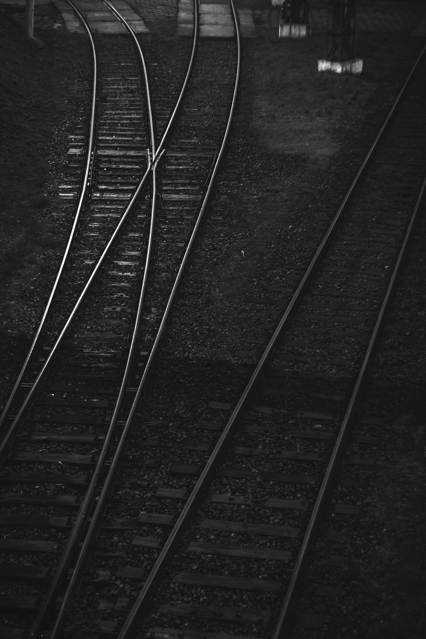 railroad tracks bw free photo
