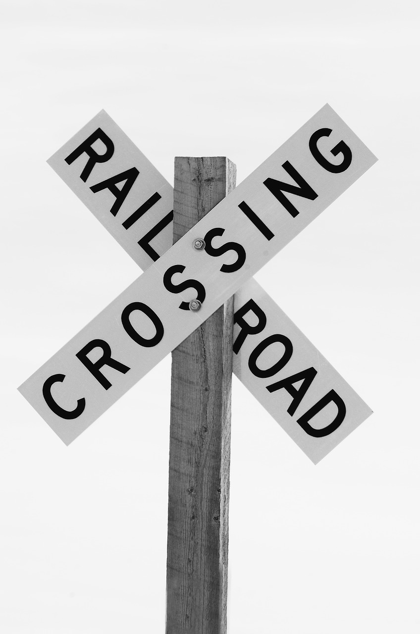 railroad crossing sign black and white free photo