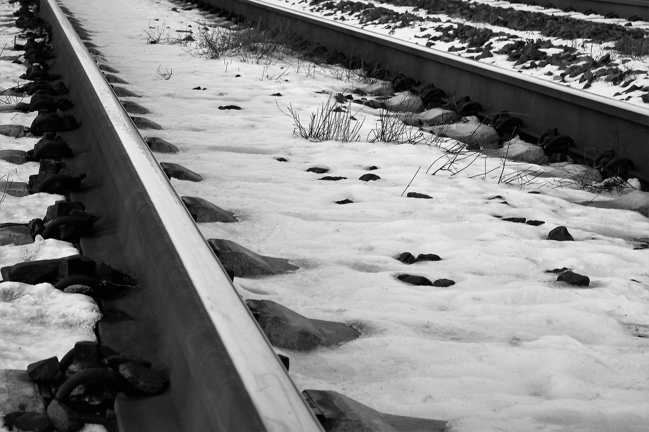 railroad in winter  snow  icy free photo