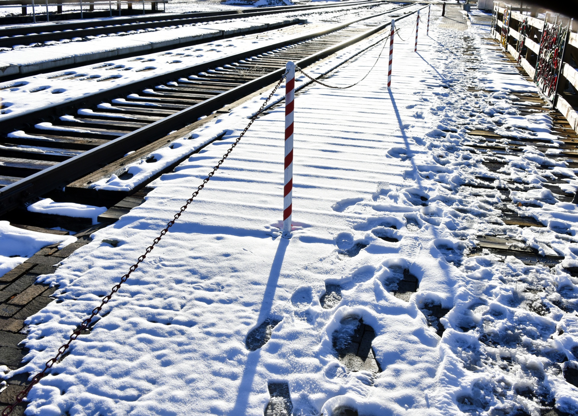 railroad shadows snow free photo