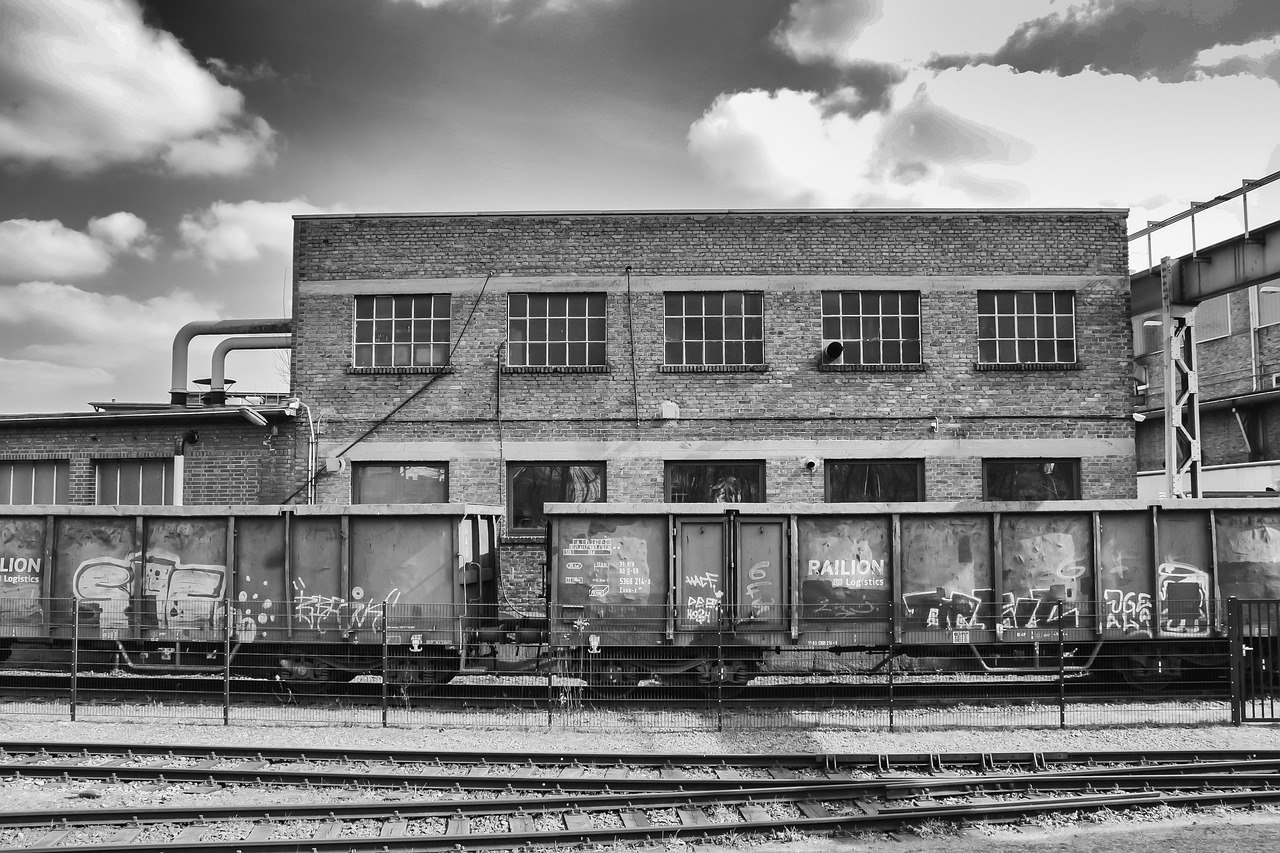 railway black and white photography freight train free photo