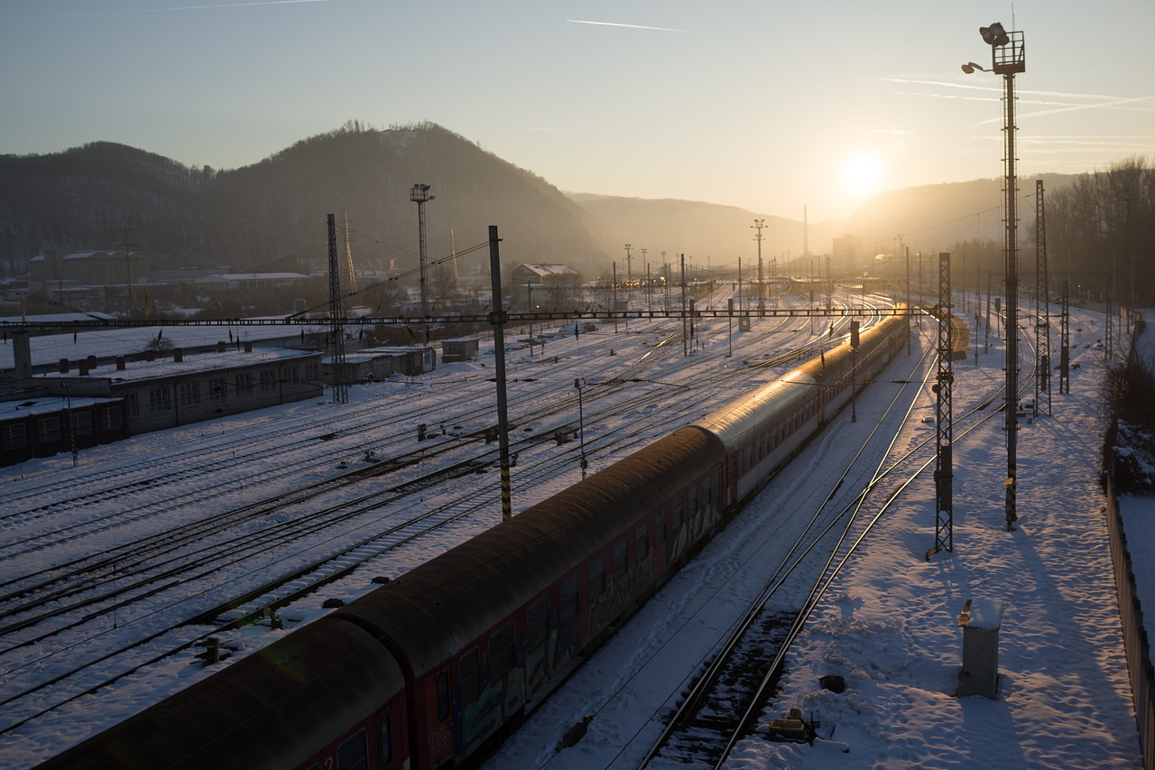 railway sunset winter free photo