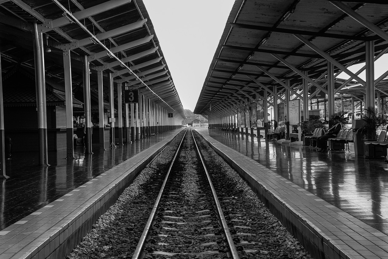 railway station remove the sight line black and white free photo